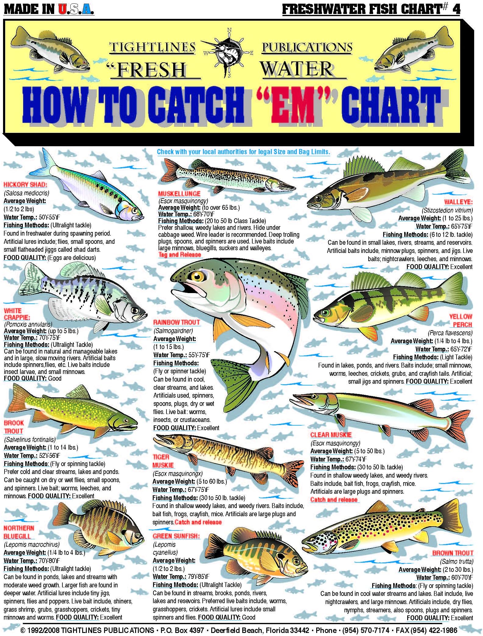 Freshwater Fish Identification Chart #4 - Waterproof Quick Reference Fishing ...