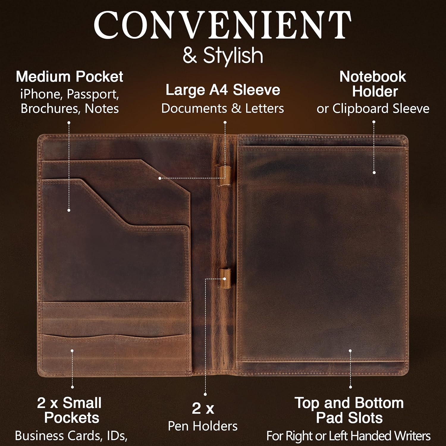 Wanderings Vintage Leather Padfolio - 10x13 - Professional Organizer and Resume Folder Antique Leather Document Portfolio with Writing Pad. Ideal Gift for Men and Women - Image 5
