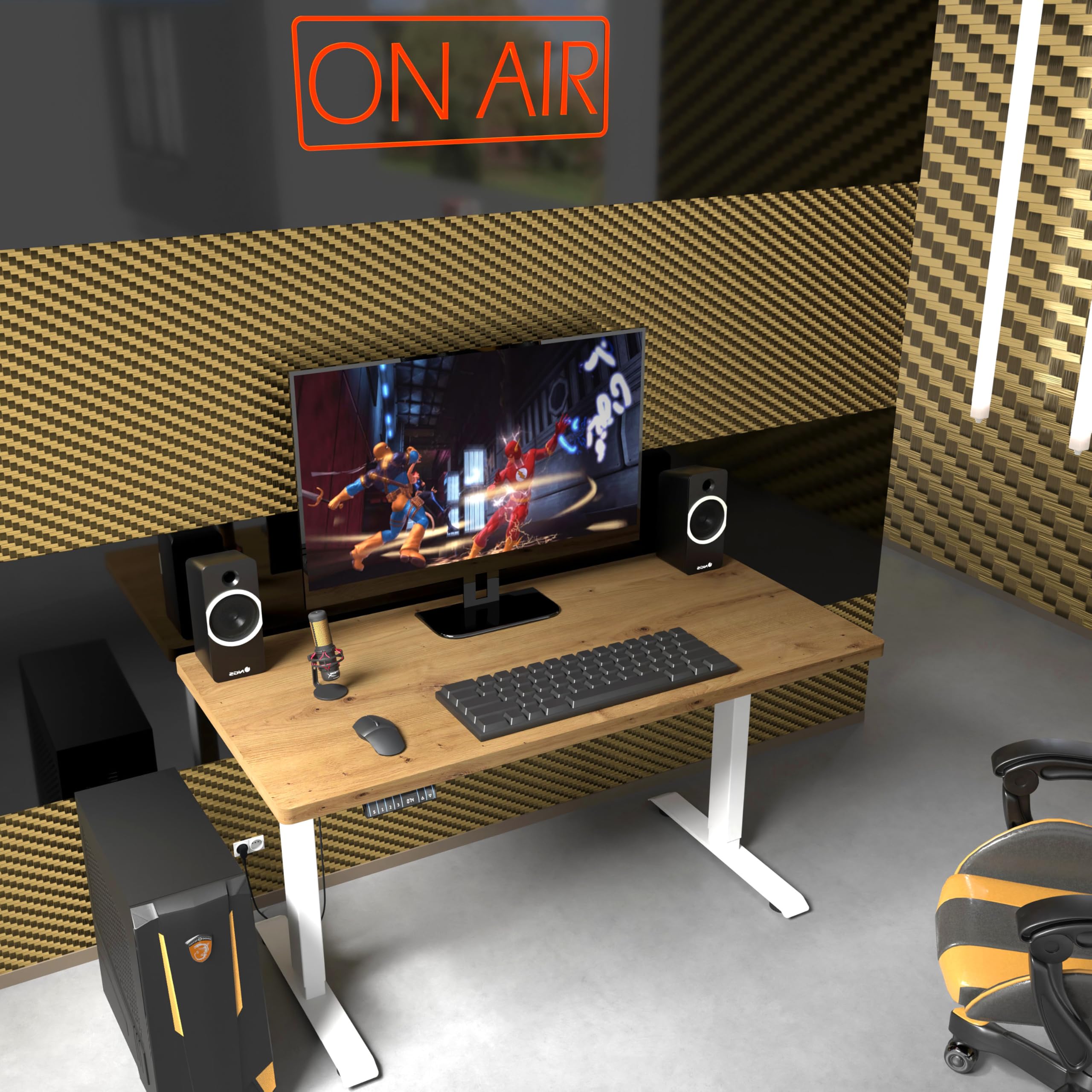 Homlando Elektrisch Schreibtisch, Bürotisch mit Automatikfahrt, Höhenverstellbar mit Höhenverstellung, Steh-Sitz Schreibtisch Home OfficeBIMotion 1S 140x70x3,2 cm Eiche Artisan/Weiß Gestell