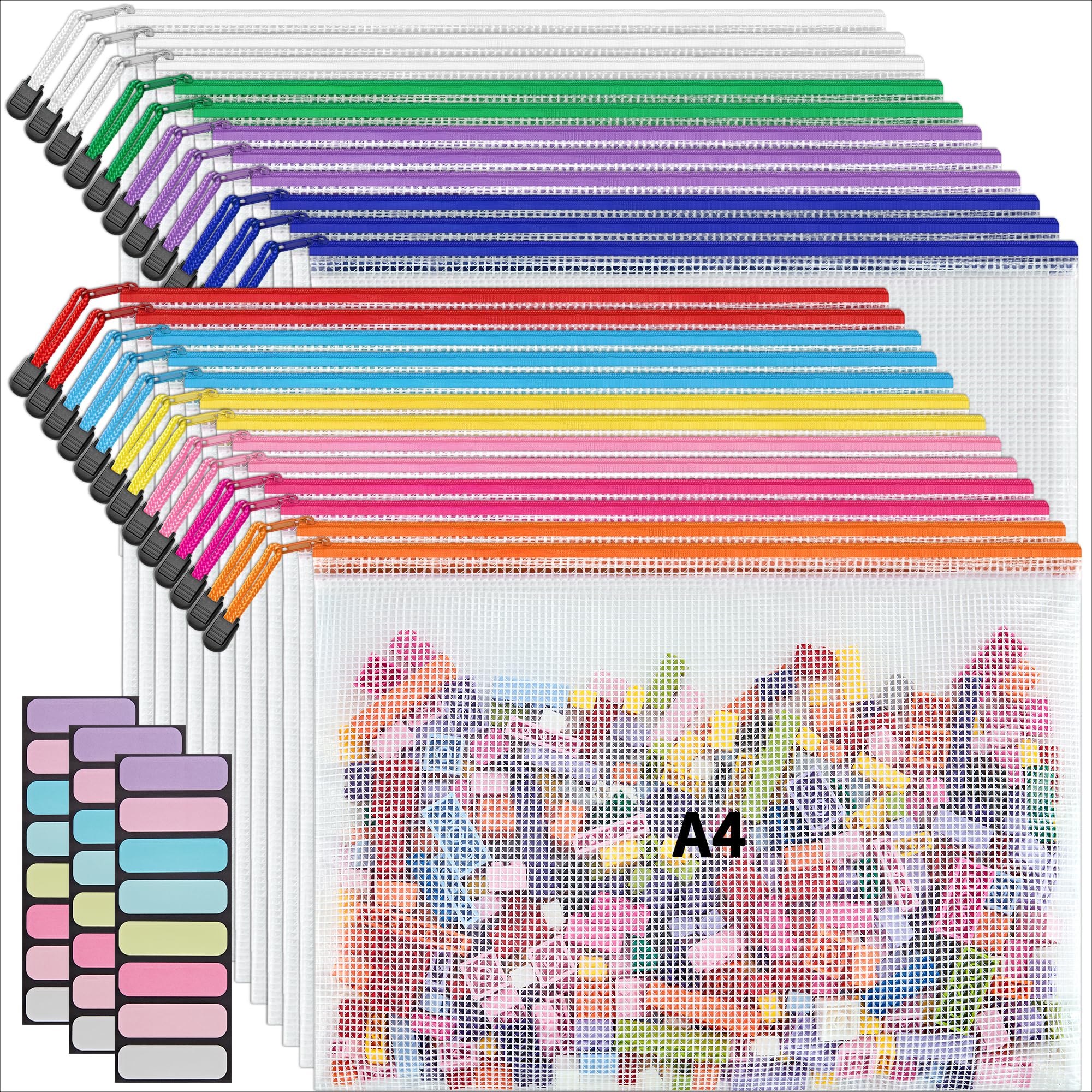 Amazon.com : JARLINK A4 Letter Size 24 Pack 10 Colors Zipper Mesh