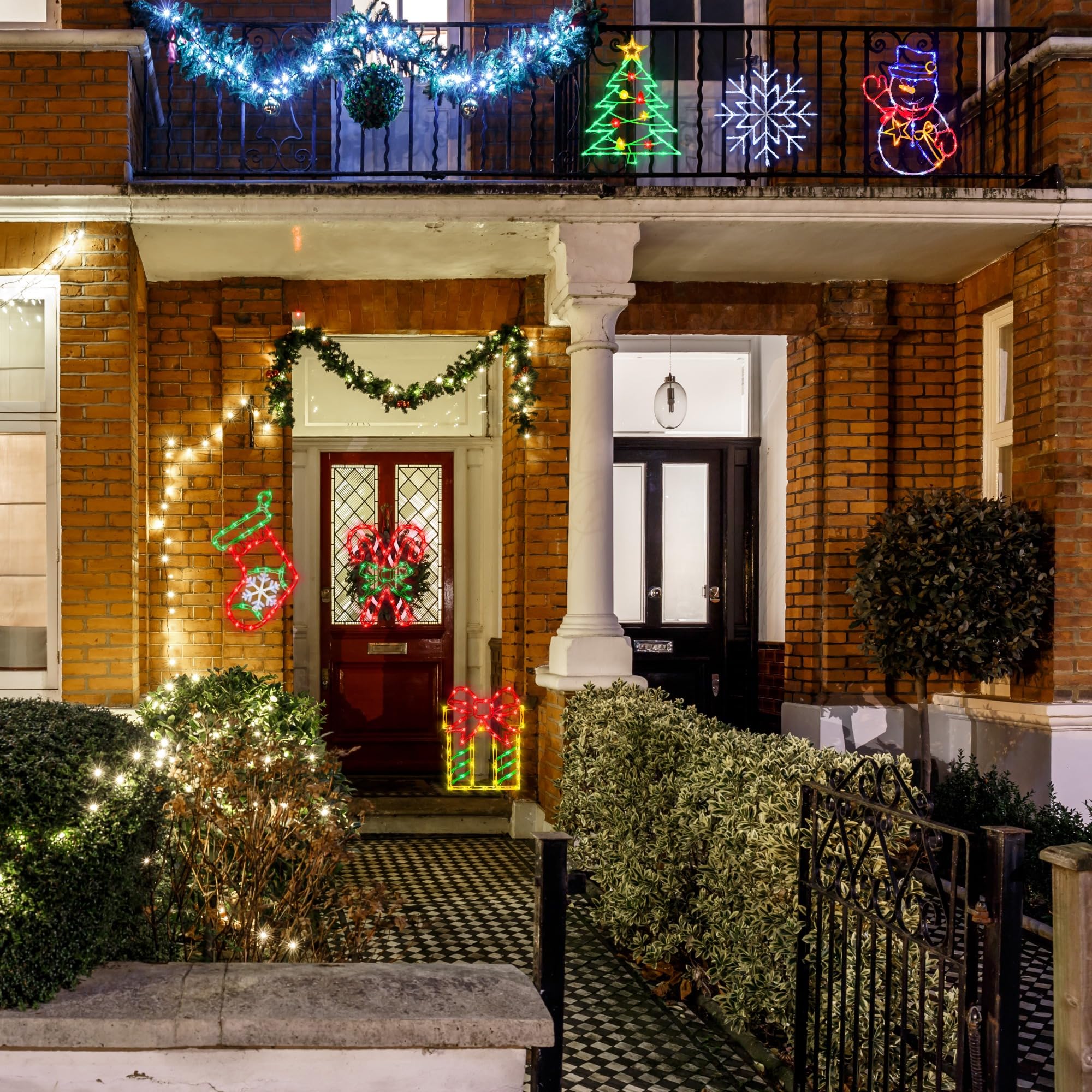 Set di 6 decorazioni natalizie luminose per finestra con presa EU