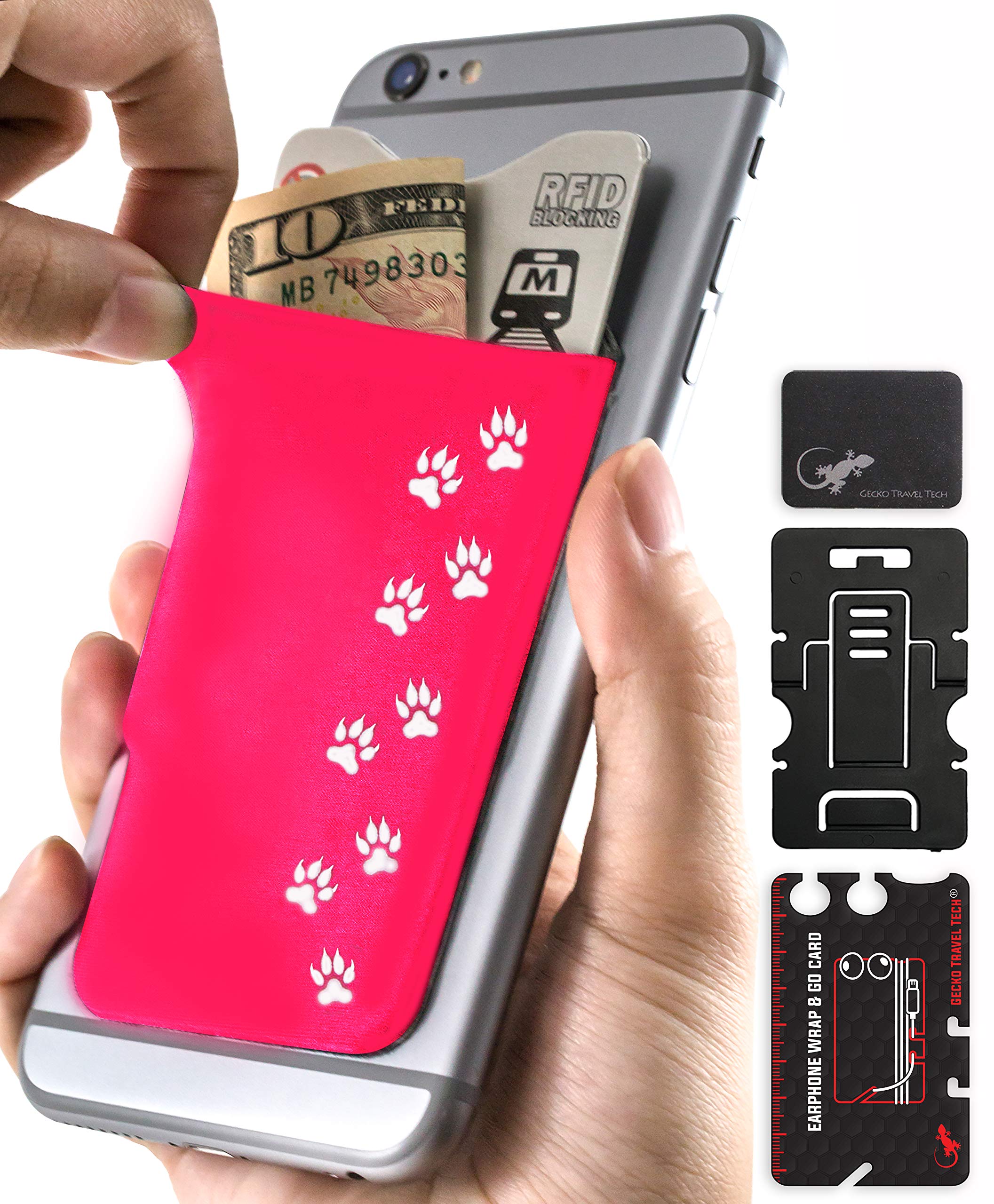 Phone Wallet - Adhesive Card Holder - Cell Phone Pouch - Stick on Lycra Pocket by Gecko - Carry Credit Cards and Cash