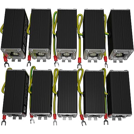 Ethernet Surge Protector (10 Pack) PoE+ Gigabit - Gas Discharge Tube for Full Protection -Mounting Flange- RJ45 Lightning Suppressor- LAN Network CAT5/CAT6 Thunder Arrestor -1000 Mbps- Tupavco TP302