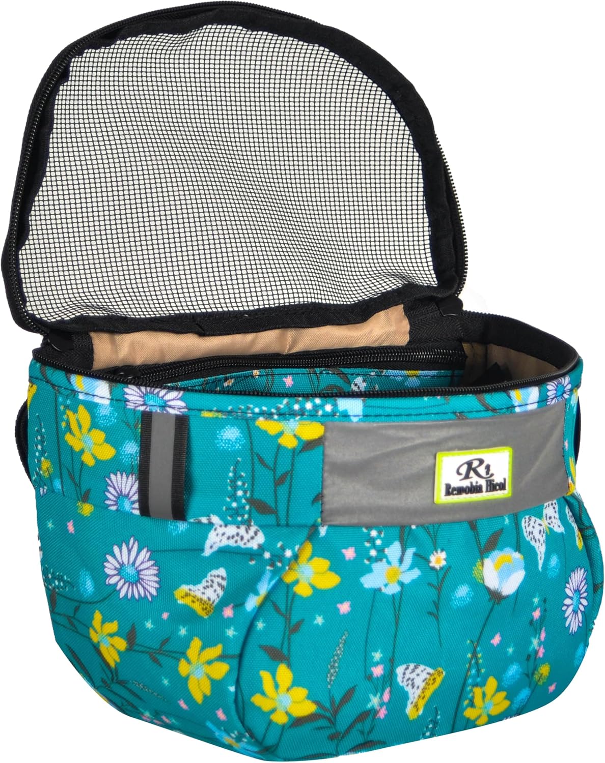 Remobia Hicol Kids Bike Basket,Durable Front Frame Bicycle & Scooter Basket Bag,Waterproof Fabric Bicycle Handlebar Bag for Boys, Girls, Toddlers with Zipper Mesh Lip (Light Blue Flower)