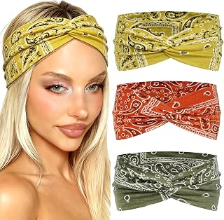 3 Pcs Boho Short Headbands for Women African Print Hair Bands | No Slip Head Band Twist Knotted Headwraps Trendy Style Workout Hair Accessories Fitness Workout Turbans