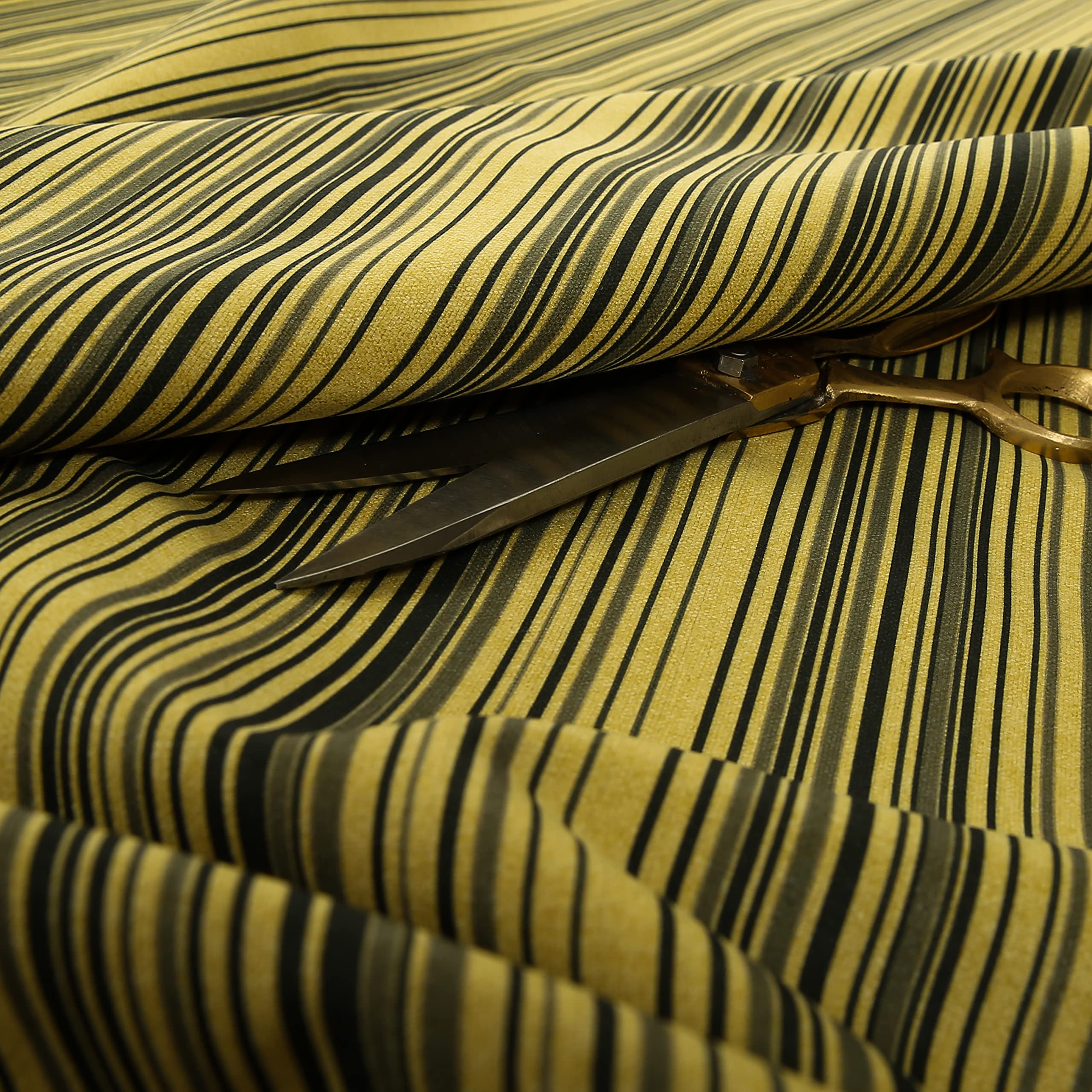 Redbrick Mill Fabrics Flame Retardant Horizontal Black Striped Pattern, Perfect for Curtains Interior Projects Drapery Furnishing Upholstery Fabric, Yellow (Per Metre)