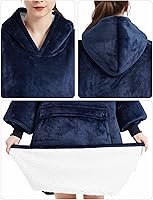Vista 5 de KFUBUO Manta con capucha para adultos, sudadera larga de sherpa con capucha de gran tamaño, regalos de cumpleaños para mujeres, azul marino, marino