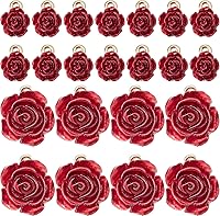 Vista 1 de SUNNYCLUE 1 caja de 40 dijes de rosas a granel 3D grandes y pequeños con diseño de rosas rojas de resina Back is Tree of Life de 0.599 pulgadas