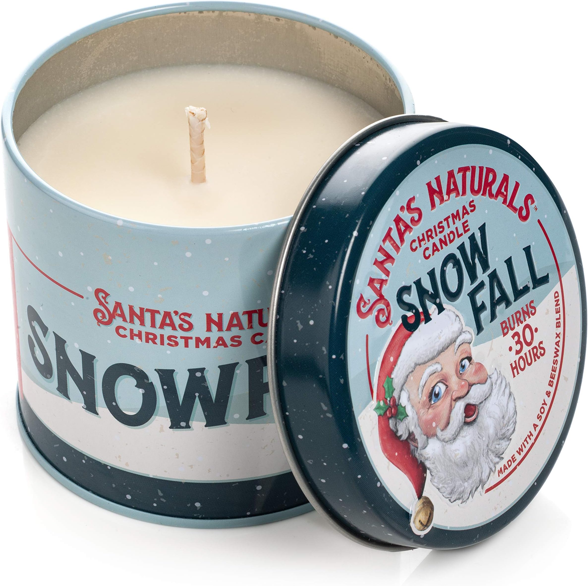 Santa's Naturals Snow Fall Christmas Candles for Holidays & Gifts, Fresh Cut Tree Scent, Soy & Beeswax Blend, 30+Hour Burn, 9 oz