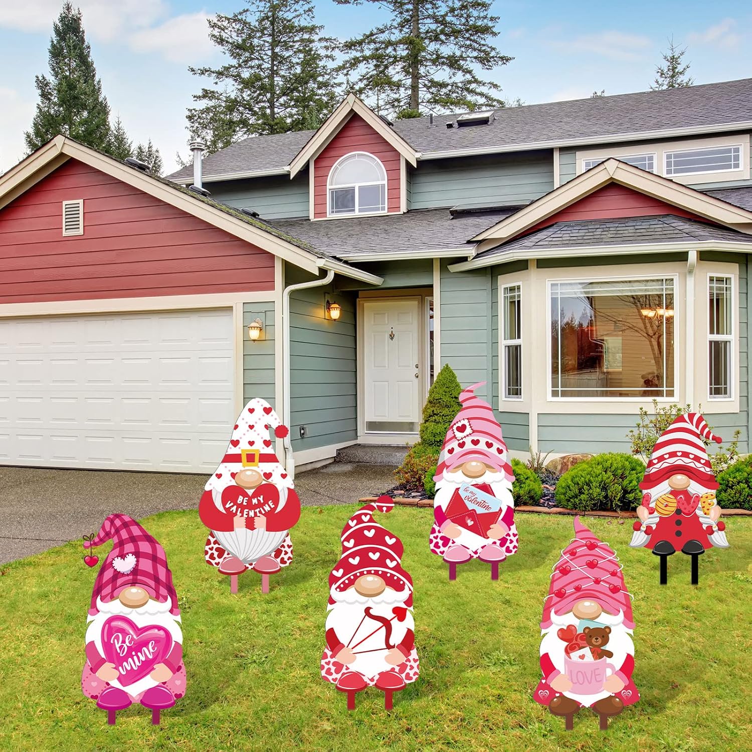 Ferraycle 6 Pcs Larger Metal Valentine Gift Yard Signs Valentines Gnomes Lawn Decorations Love Gnomes Outdoor Lawn Decor with Stakes for Outdoor Garden Valentine Wedding Anniversary Party Supplies