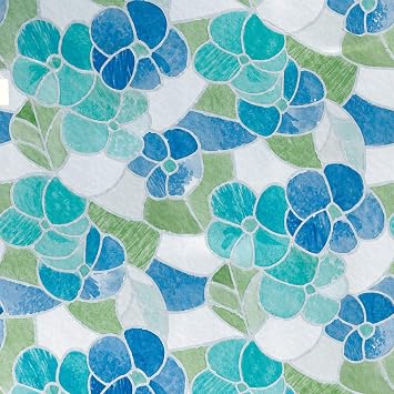 d-c-fix 346-0213 Self-Adhesive Privacy Glass Window Film, 17" x 78" Roll, Stained Glass Blue Green