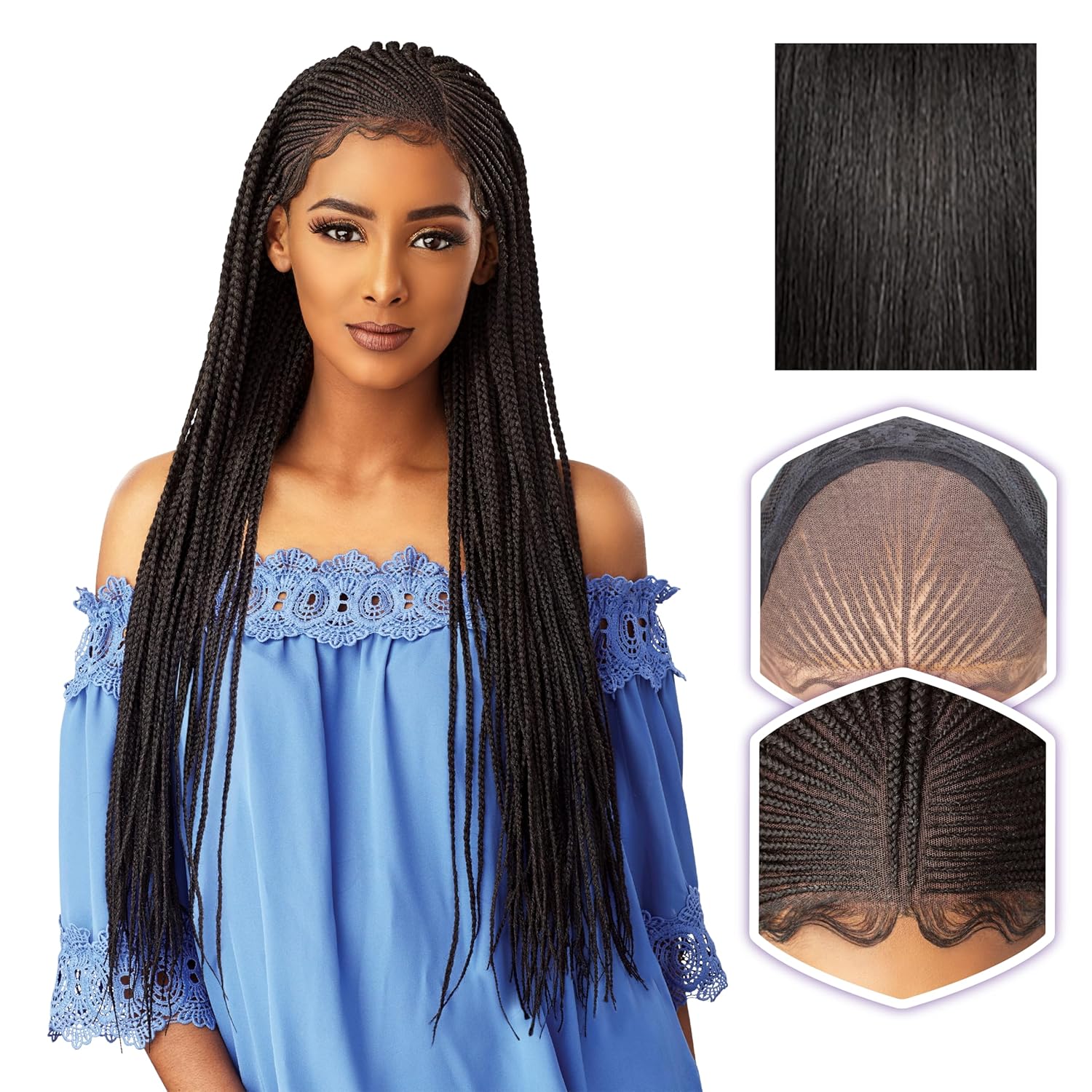 Sensationnel Cloud9 13X5 Braided Wig - Side Part Cornrow Hand Tied Swiss Lace Braided Wig With Large Parting Area (1B OFFBLACK)