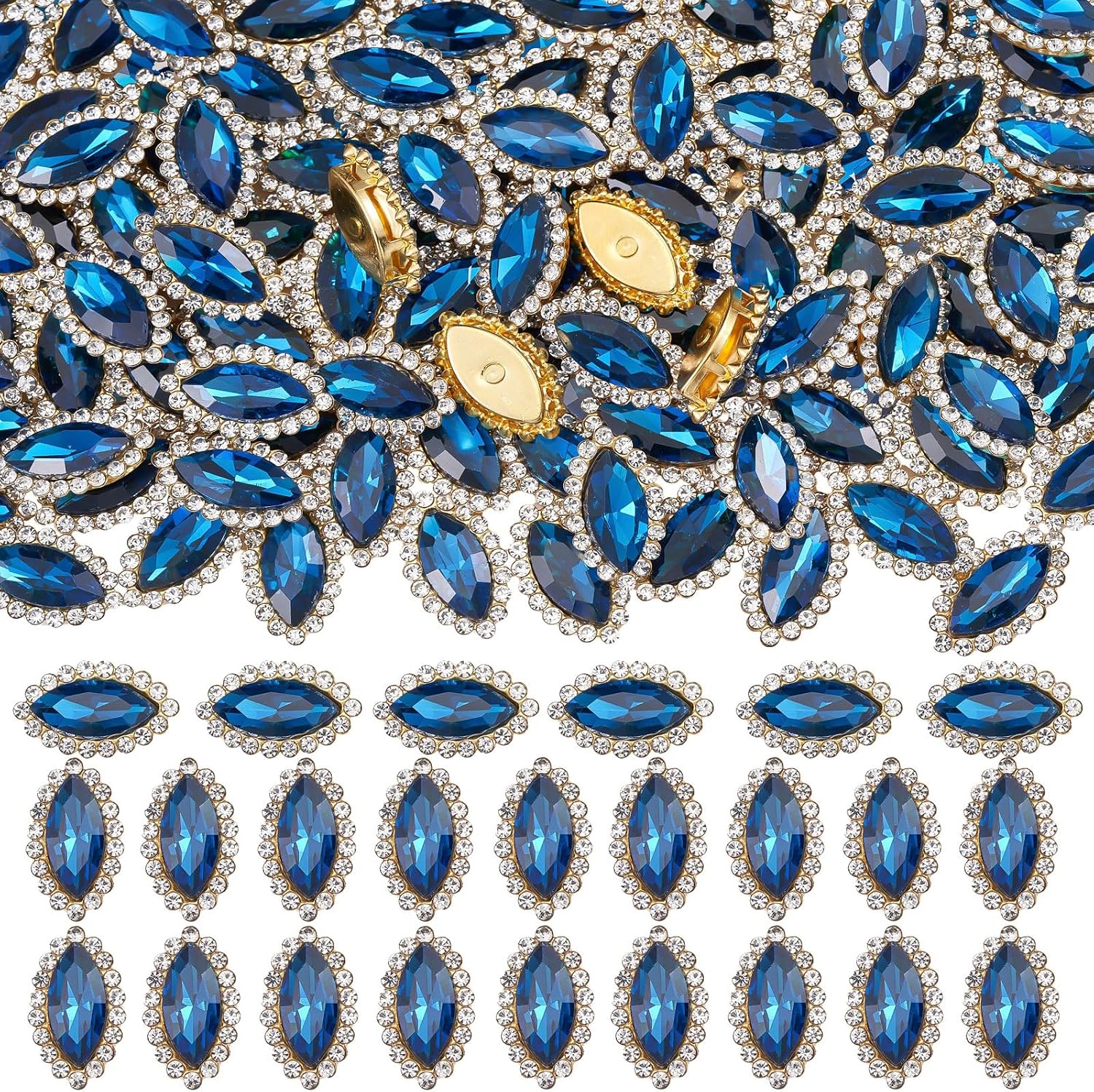 30 Pcs 7 * 15mm Horse Eye Sew On Rhinestones Metal Base Flatback Crystal Glass Diamond Rhinestones for Dress, Bag, Clothes, Dance Costume, Shoes, Garment (05 Red)