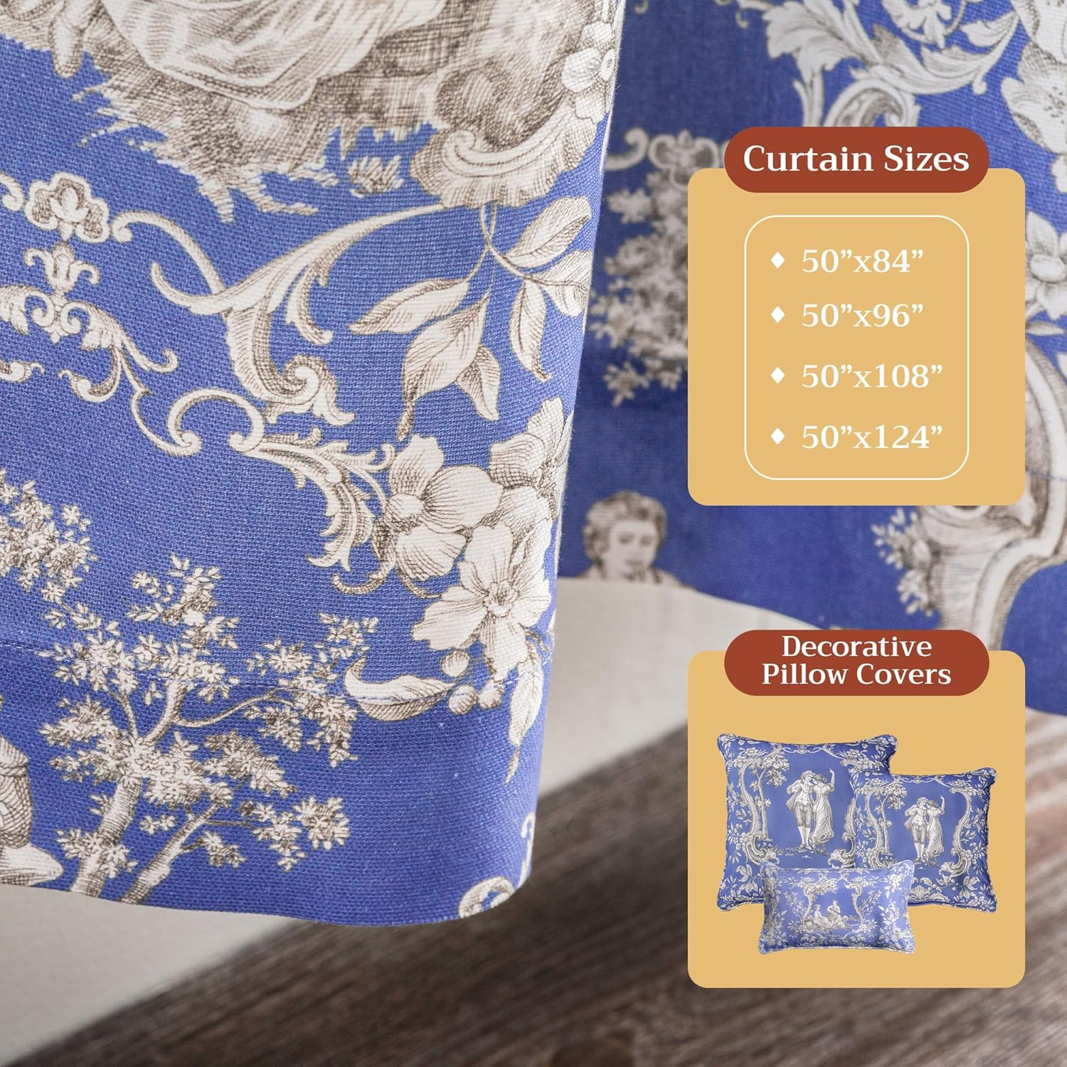 Maison d' Hermine Curtains for Living Room 100% Cotton 84 inch Length One Panel Light Filtering Toile Curtains for Bedroom Windows with Rod and Loop Pockets Drapes (Joli Jouy Blue, 50" W x 84" L) thumbnail