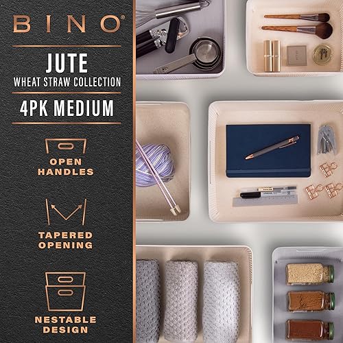 Miniatura 2 de BINO Cesta de plástico tejida  Pequeña (gris natural), paquete de 4  The yute Collection  Organización del hogar, almacenamiento que ahorra espacio,