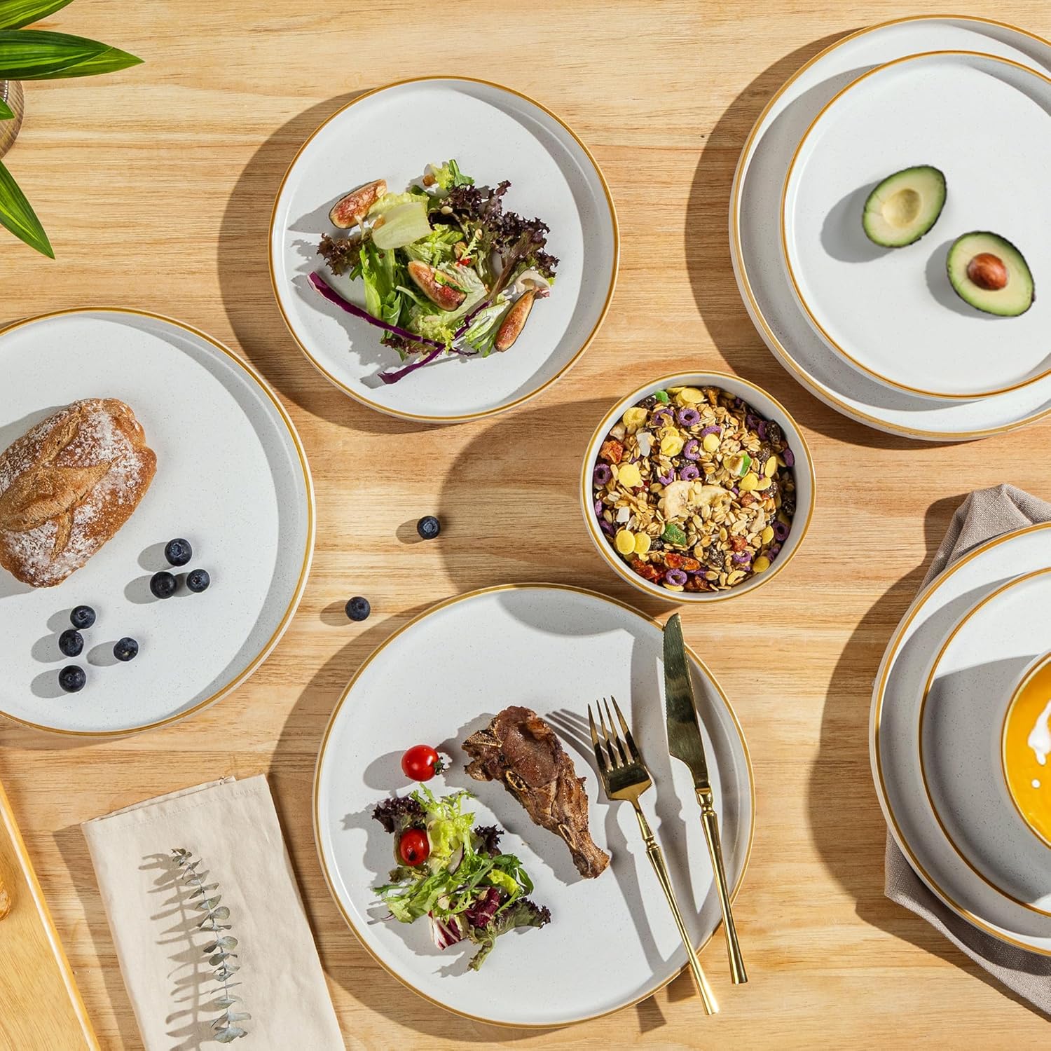 AmorArc Stoneware Dinnerware Sets for 8,Reactive Ceramic Plates and Bowls Set,Highly Chip and Crack Resistant | Dishwasher & Microwave Safe | Round Dishes Set Service for 8 (24pc)