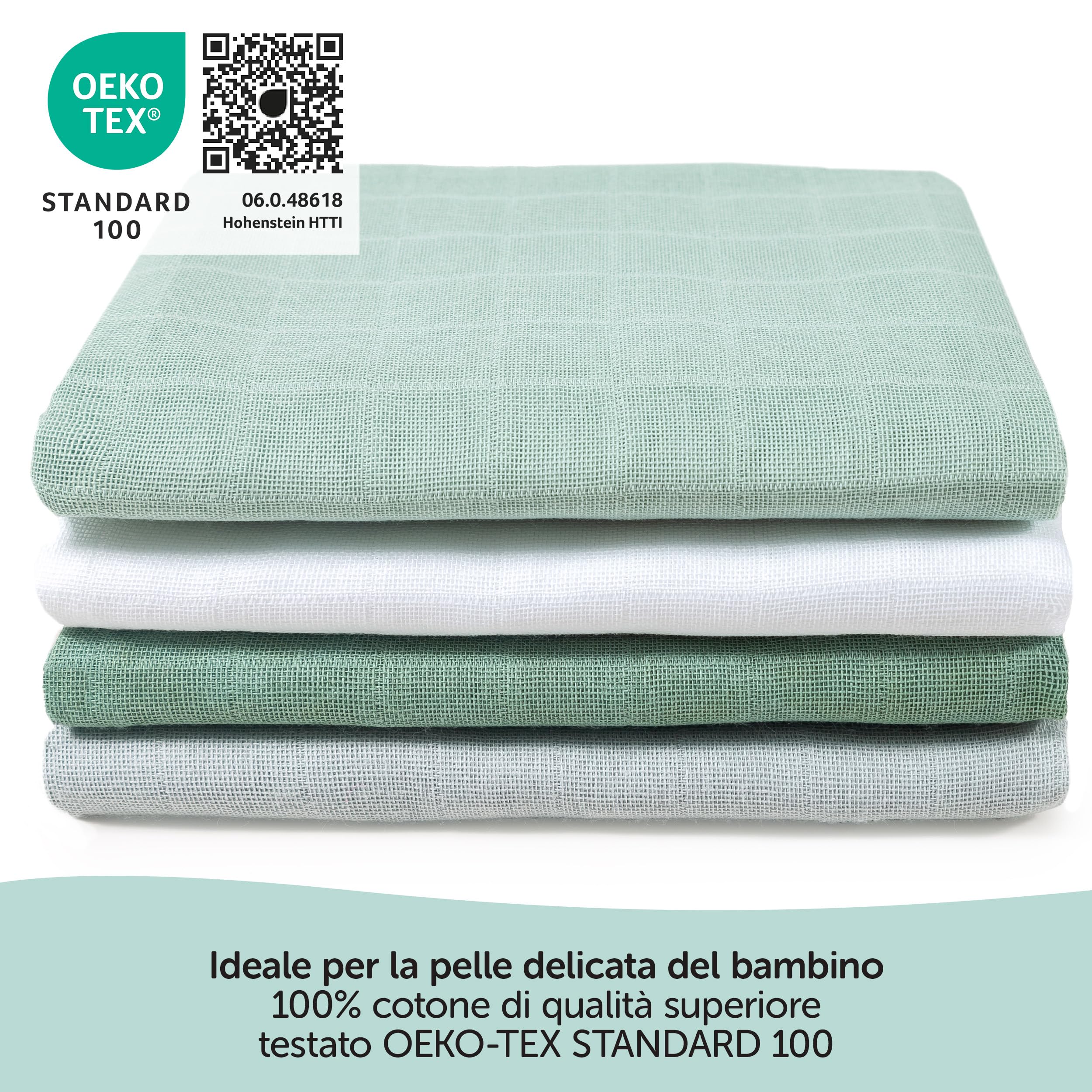 MAKIAN Confezione Da 8 Pannolini Di Garza In Cotone 100%, 70x70 Cm, Testati Oeko-TEX, Doppio Tessuto, Assorbenti E Morbidi, Colori Iceberg (bianco/menta/grigio), Lavabili In Lavatrice - 3