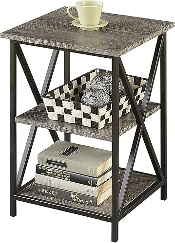 Miniatura 4 de Convenience Concepts Tucson - Mesa auxiliar con estantes, gris desgastadonegro