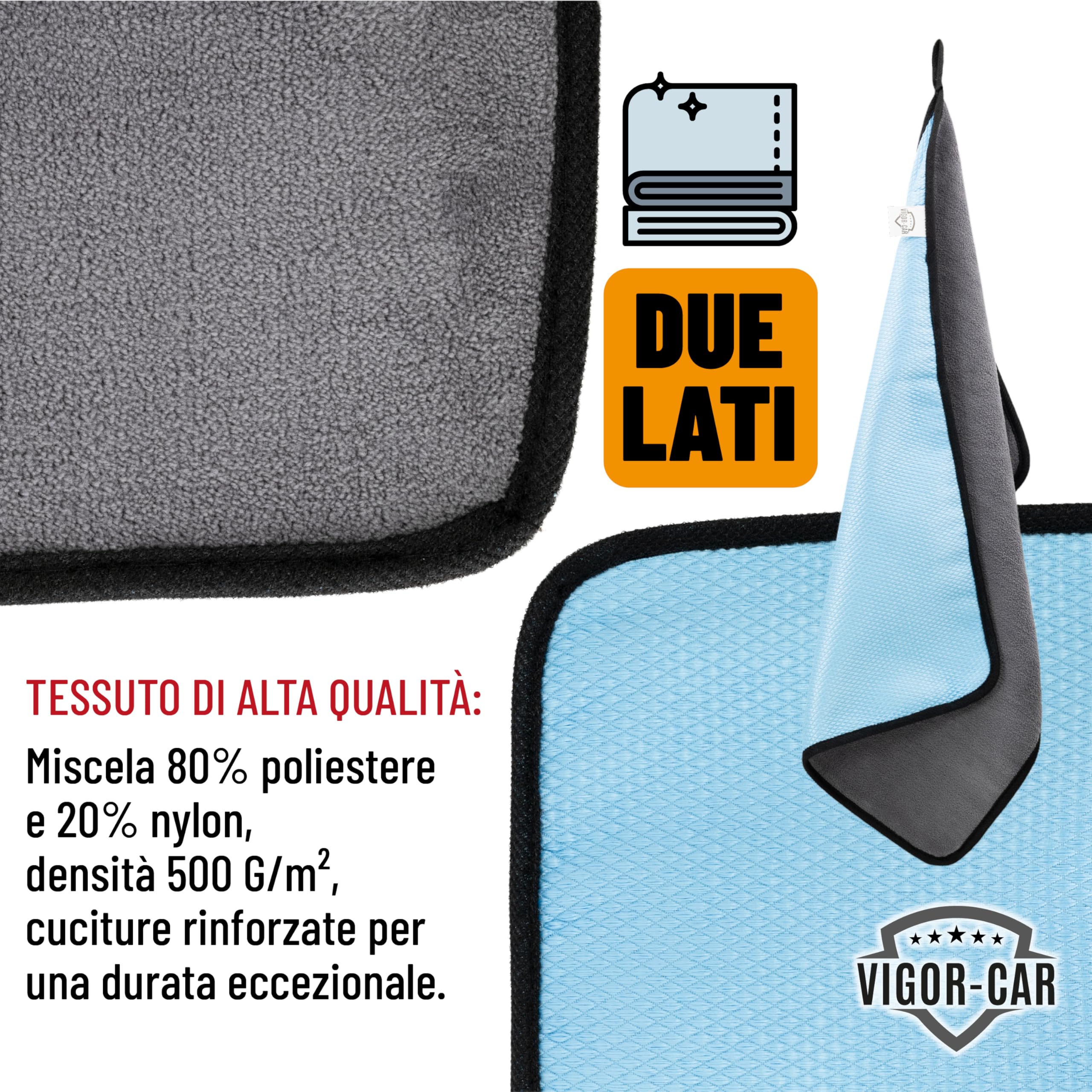Generico Panni in Microfibra per Auto - Doppia Texture 620/300 gsm, Anti-Lint, con Gancio - Ideali per Pulizia Interna ed Esterna, Set da 2 Pezzi