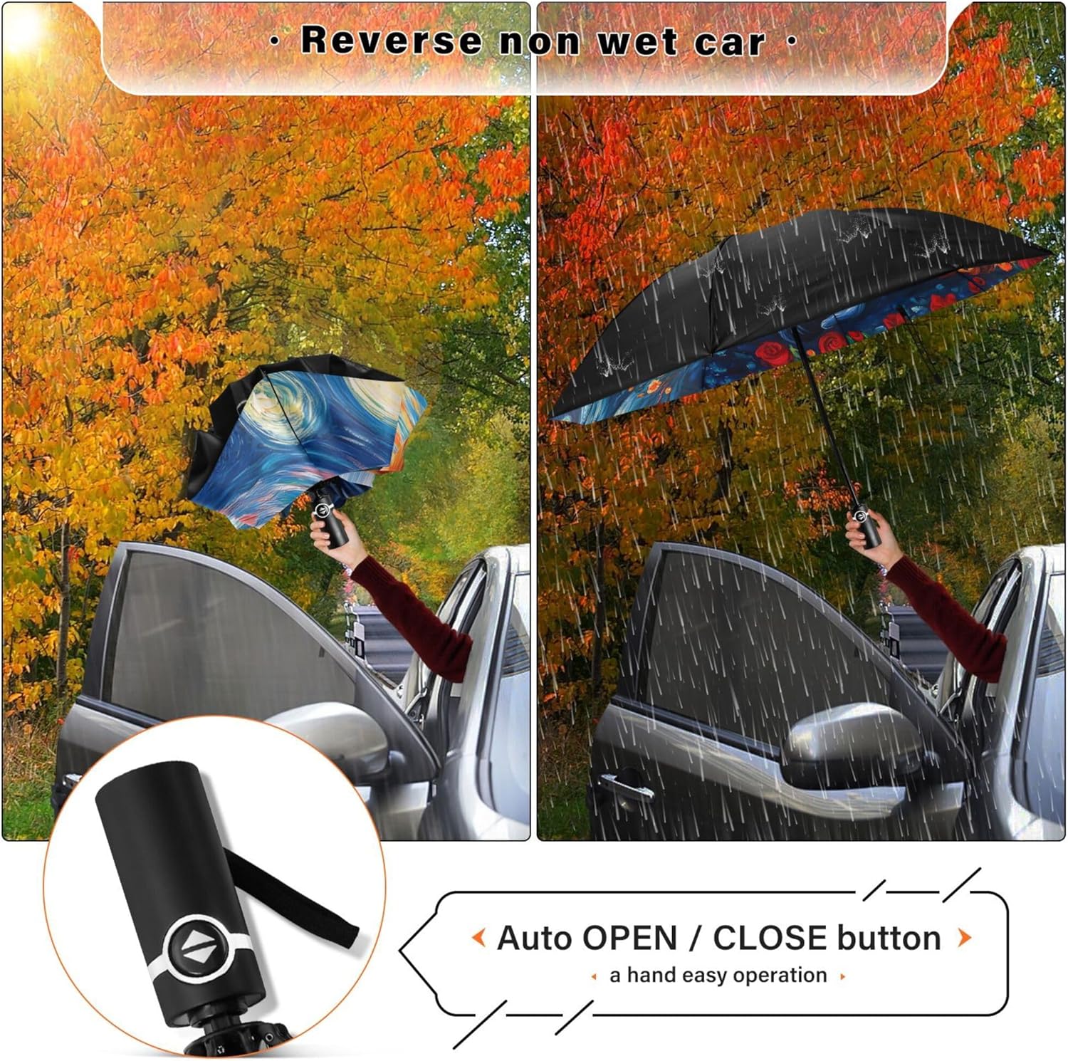 MNSRUU Automatic Folding Umbrella Windproof Strong, UV Protection Compact Black Cat Sun Rain Sun Rain Travel Umbrellas for Women Men