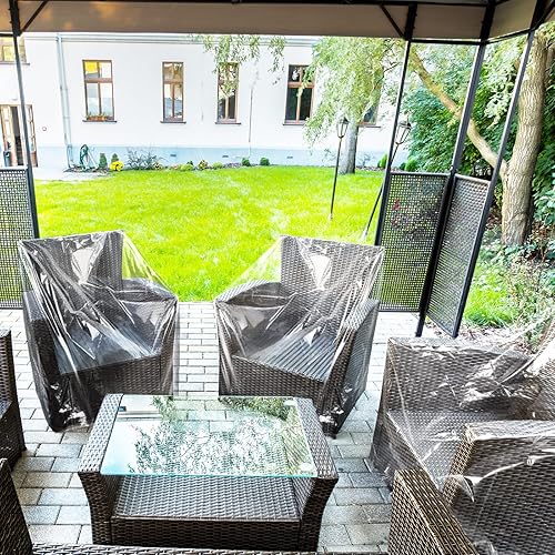 Miniatura 6 de Tudomro 4 fundas para sillas de plástico para exteriores, impermeables para sillón, transparentes, a prueba de polvo, funda de sofá de plástico para