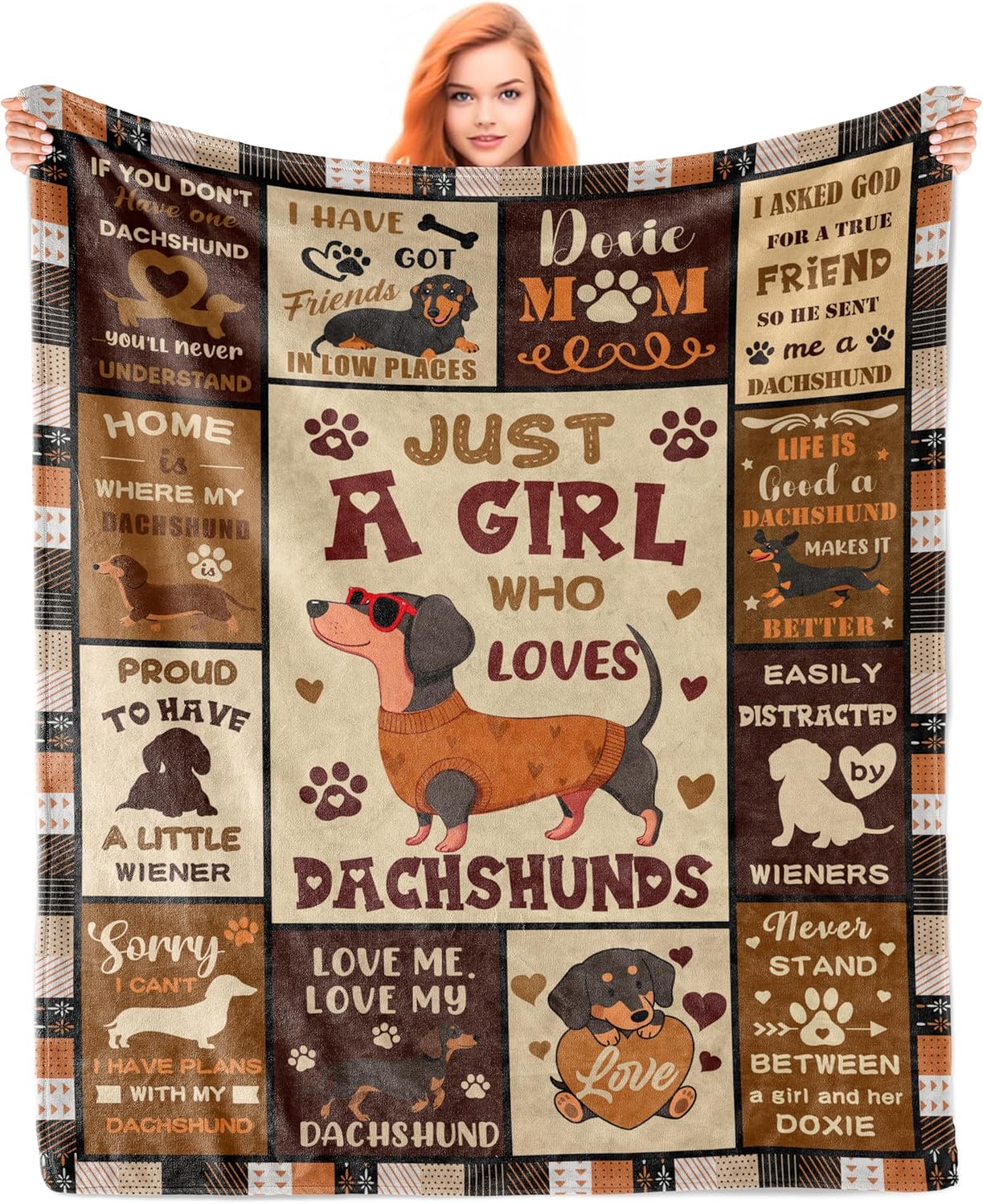 Dachshund Gifts Blanket, Dachshund Gifts for Women/Girls, Weiner Dog Gifts for Women, Weiner Dog Themed Gift Throw Blanket for Couch Sofa 60"x50"