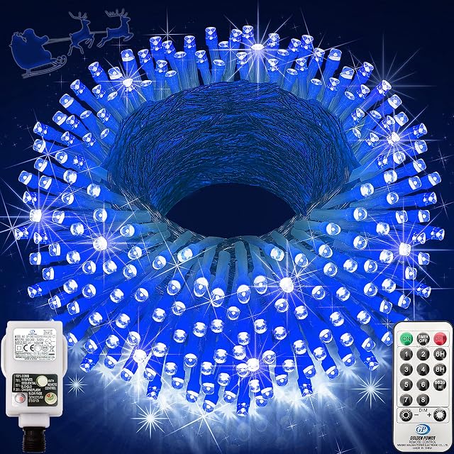 KNONEW Christmas Lights Outdoor Super Length 394ft 1000 LED 8 Modes Fairy Lights with Remote&Timer Waterproof Tree Lights for Home Holiday Garden Party Thanksgiving Xmas Decorations(Blue)