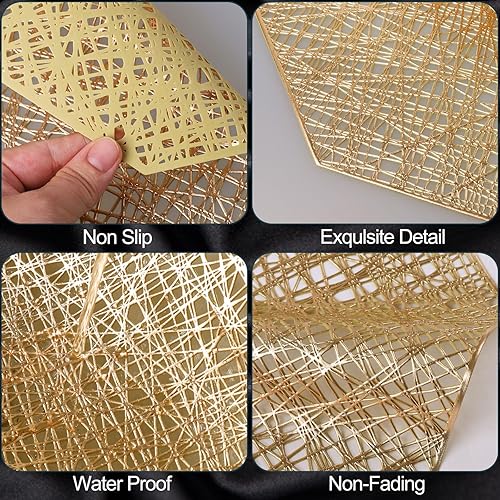 Miniatura 3 de Juego de 6 manteles individuales huecos octogonales de lujo europeos ligeros con aislamiento térmico, tapetes de vinilo lavables, aislantes,