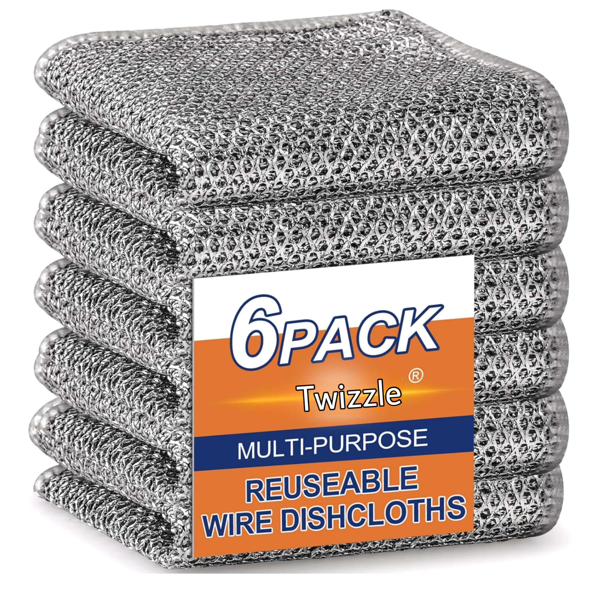 Twizzle Multipurpose Wire Dishwashing Rags for Wet and Dry Stainless Steel Scrubber Non-Scratch Wire Dishcloth for Washing Dishes Sinks Counters Easy Rinsing Machine Washable (PACK 6) (B0D7J5Q5YK) Amazon Price History, Amazon Price Tracker