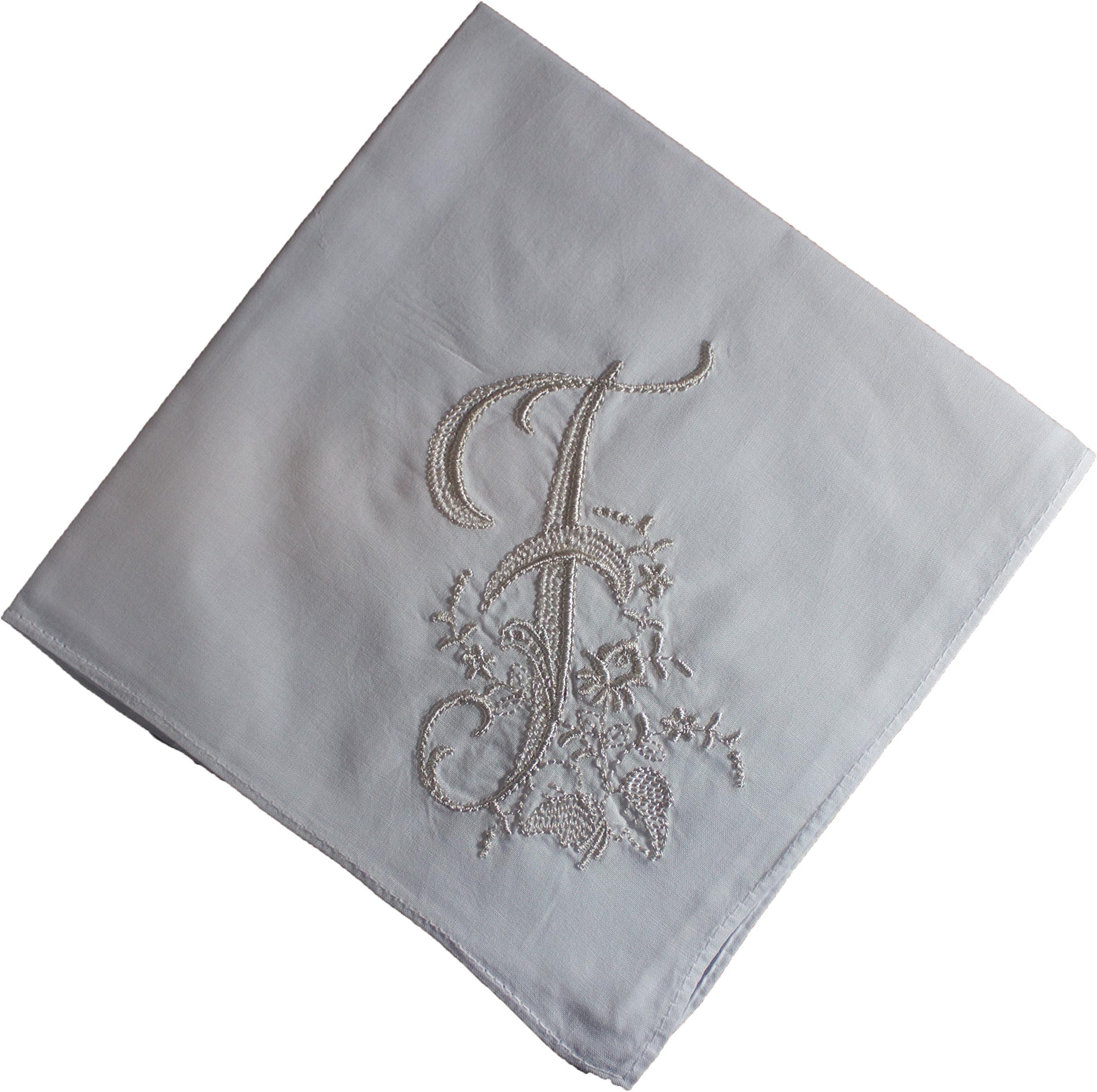 LADIES/WOMENS HANDKERCHIEF - White with Monogram - 3 Pack (F)