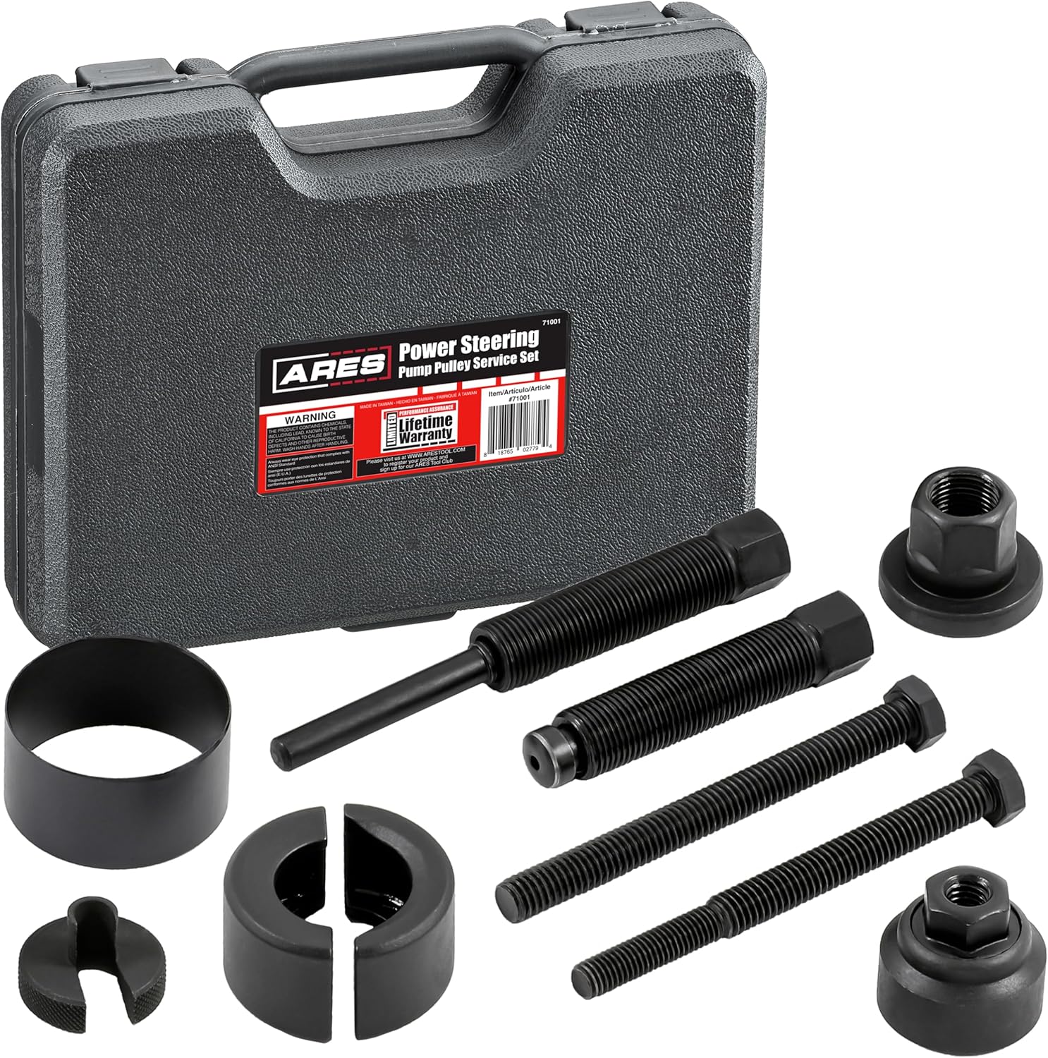 ARES 71001 - Power Steering Pump Pulley Service Set - Releases Power Steering Pulleys from Pump - Fits Pulley Hubs with Diameters of 1 1/8 Inches, 1 1/4 Inches, 1 5/16 Inches, and 1 3/8 Inches