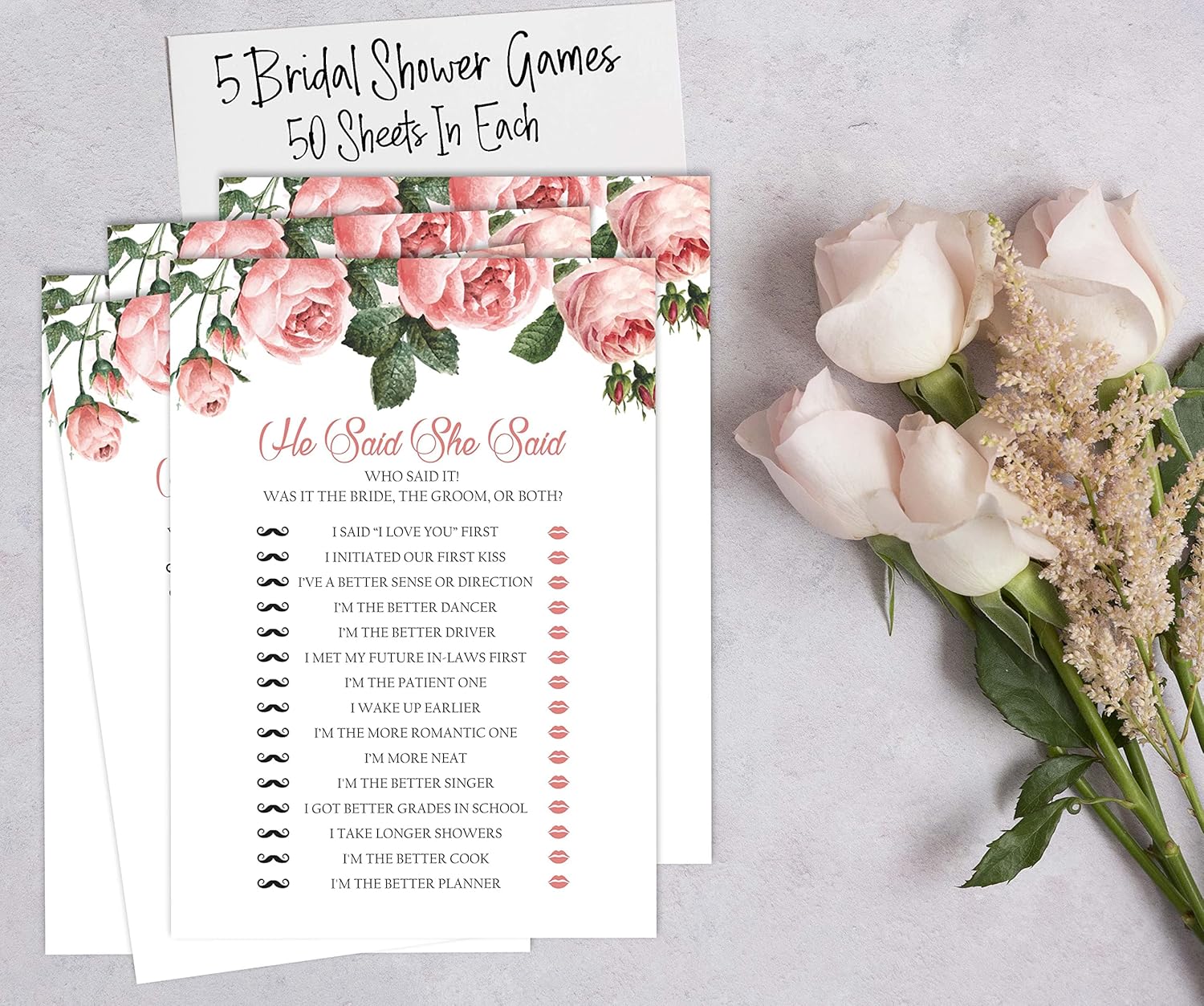 Floral Theme Bachelorette Party Games Set Bundle of 5 (Activities for 50 Guests) Fun Bridal Shower Games Set