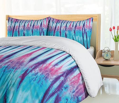 Miniatura 4 de Ambesonne Juego de funda de edredón étnico, primer plano de gradiente vertical, efecto de teñido anudado, hippie, alter vida, retro, juego de ropa