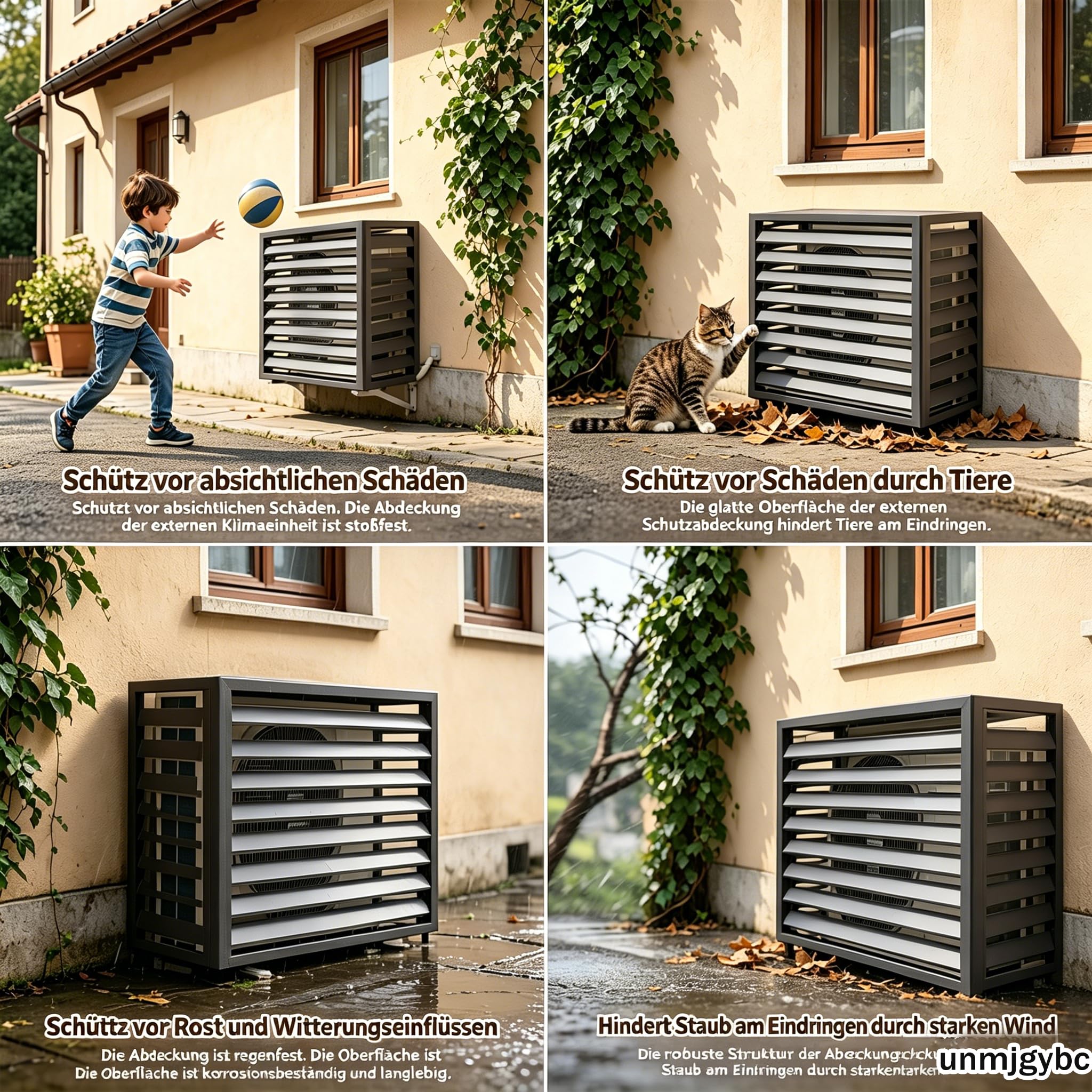 Klimageräteabdeckung Außengerät mit fester Abdeckung, aus Aluminiumlegierung rostbeständig, regenfest und laubfest, keine Beeinträchtigung der Lüftung für Einheiten 2~3PS(Schwarz, 110×60×80cm)
