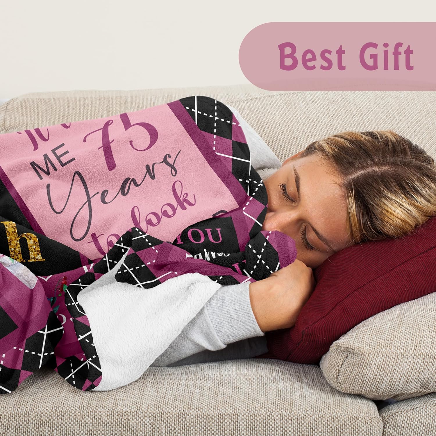 Lcobion 75th Birthday Gifts for Women, Gifts for 75 Year Old Woman, 75th Birthday Decorations Women, Perfect Present 75 Year Old Females, 75th Birthday Blanket 50" X 60" - Image 3