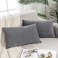 GAWAMAY Soft Chenille Lumbar Support Pillow Covers 12x20 Inch Set of 2 Grey - Decorative Rectangle Throw Pillowcases for Sofa Couch Bedroom (No Insert)