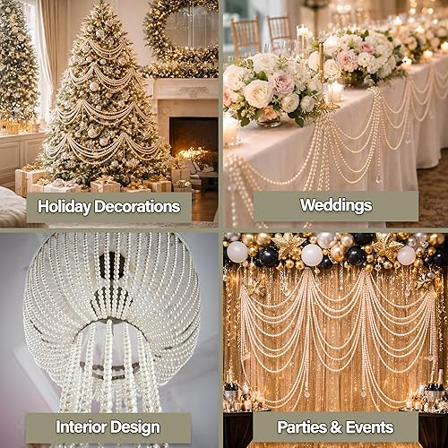 Miniatura 5 de Mandala Crafts Rollo de perlas rojas de imitación de 0.157 in, guirnalda de perlas decorativas de 44 yardas para bodas, árbol de Navidad, arreglos