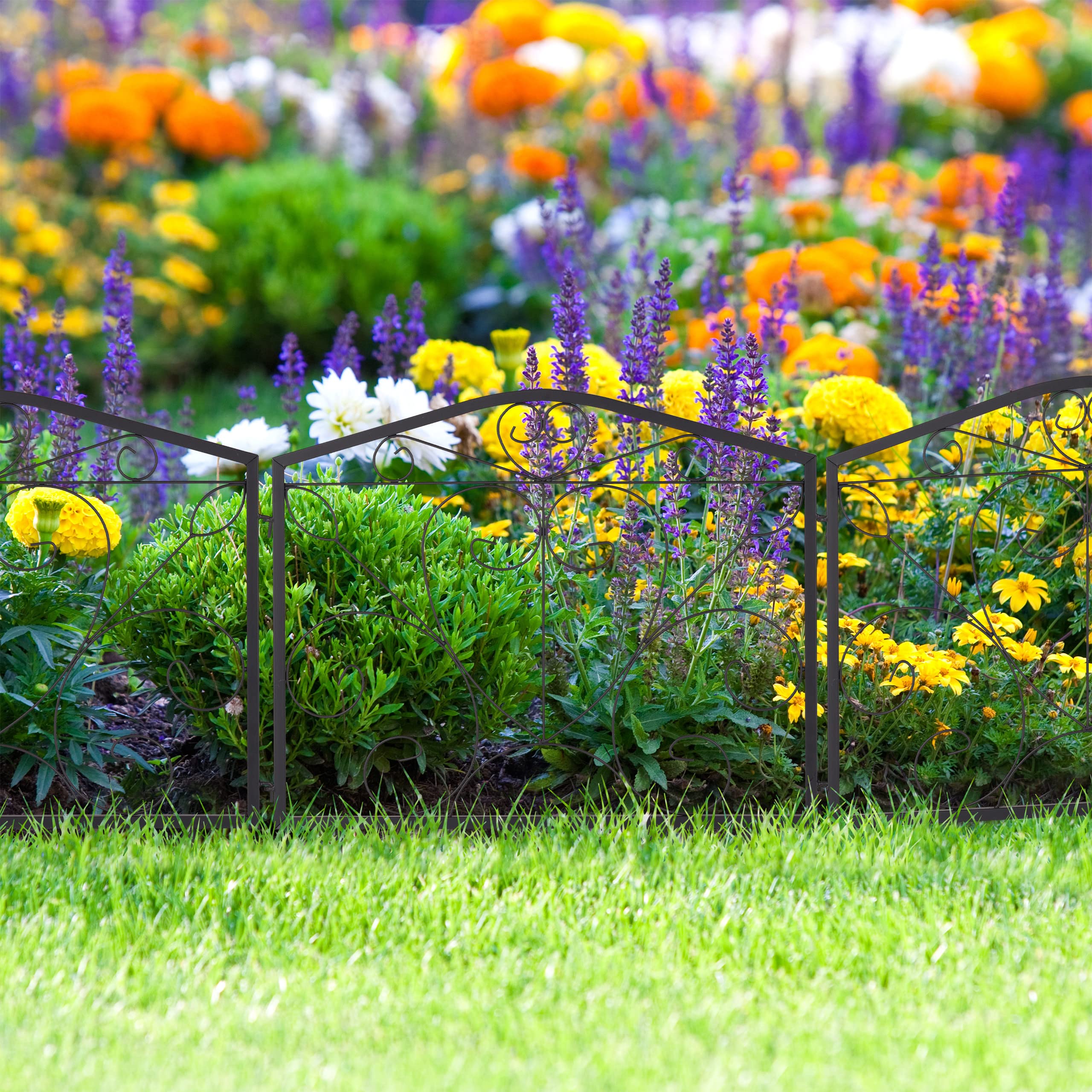Relaxdays Beetzaun 5-teilig, Grüner Metall-Zaun Als Beetumrandung Für Garten & Beete, 244 Cm Lang