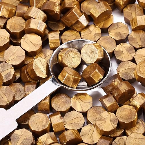 Miniatura 2 de Yoption - Cuentas de cera de sellado Wistaria, 210 cuentas octágonas con velas y cuchara de fusión para sello de cera