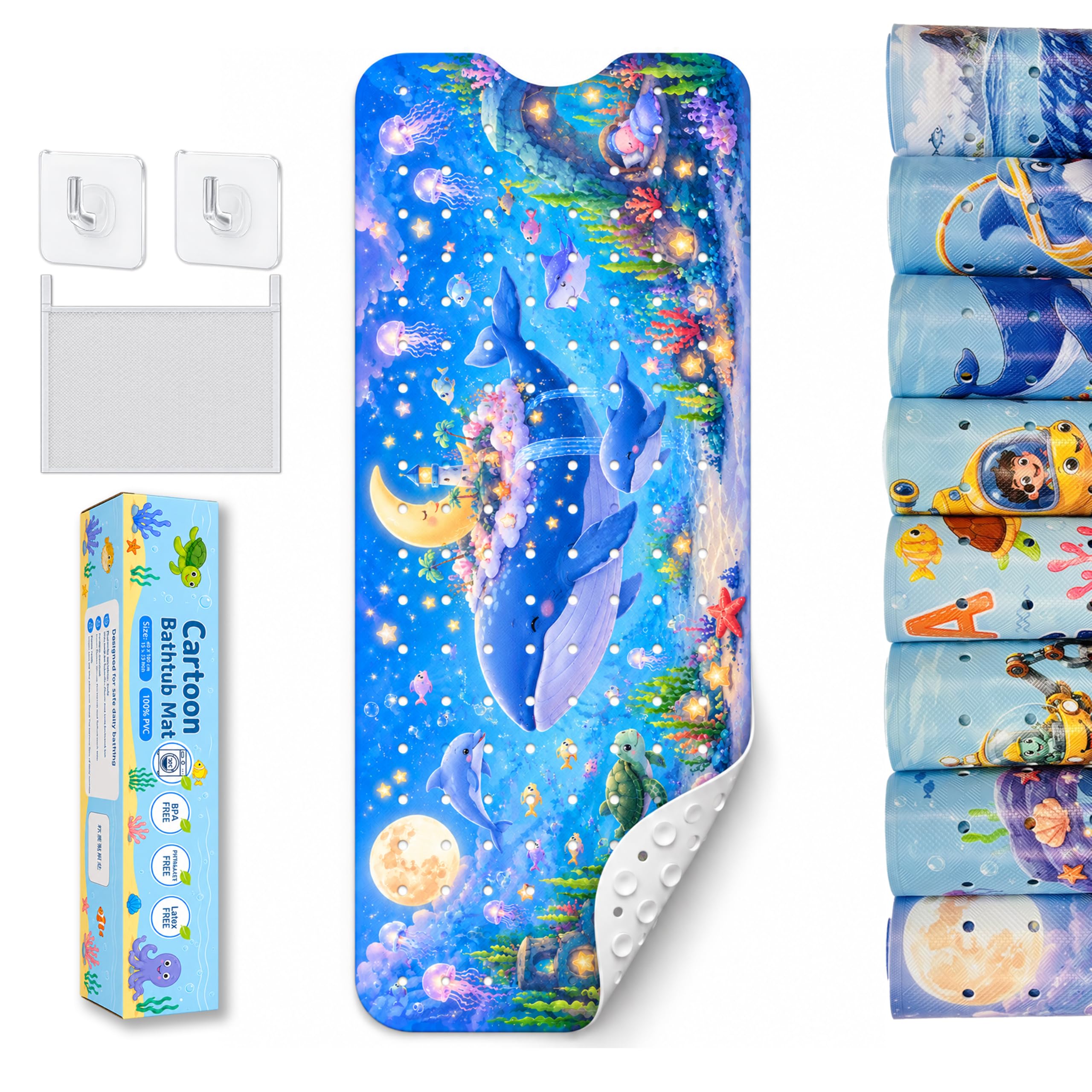 BEEHOMEE Kids Bath Mat for Tub, Non-Slip Toddler Bathtub Mat, 35 x 15 in