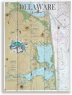 Delaware Coastline, DE Wall Art | 18" X 24" | Artwork and Map Printed on Wood Slats for Unique Pallet Style Map Home Décor | Ready to Hang & Fully Assembled | Perfect Gift for the Perfect Place
