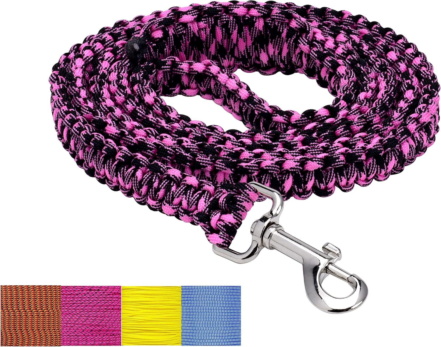 Native Pup Paracord Dog Leash Durable 6ft Heavy Duty Nylon (Pink and Black)