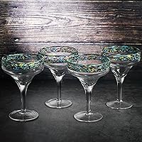 Vista 6 de Vasos Margarita – Juego de 4 – Margaritas de confeti sopladas a mano de lujo, cócteles, agua, vino, postre, Martini y Champagne Cinco de Mayo