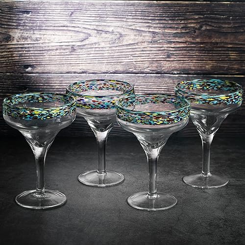 Vista 20 de Vasos de Margarita sin tallo – Juego de 4 – 6oz de lujo soplado a mano confeti Margaritas, Martini, cócteles, agua, vino, postre y champán