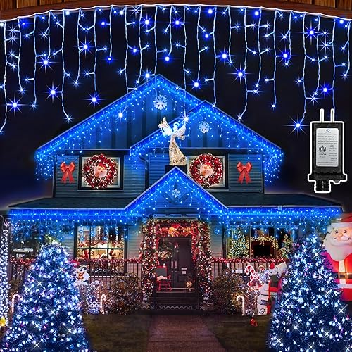 670 luces LED de Navidad de 66 pies con 148 gotas, 12 modos regulables azules para colgar al aire libre con memoria de temporizador, luces de