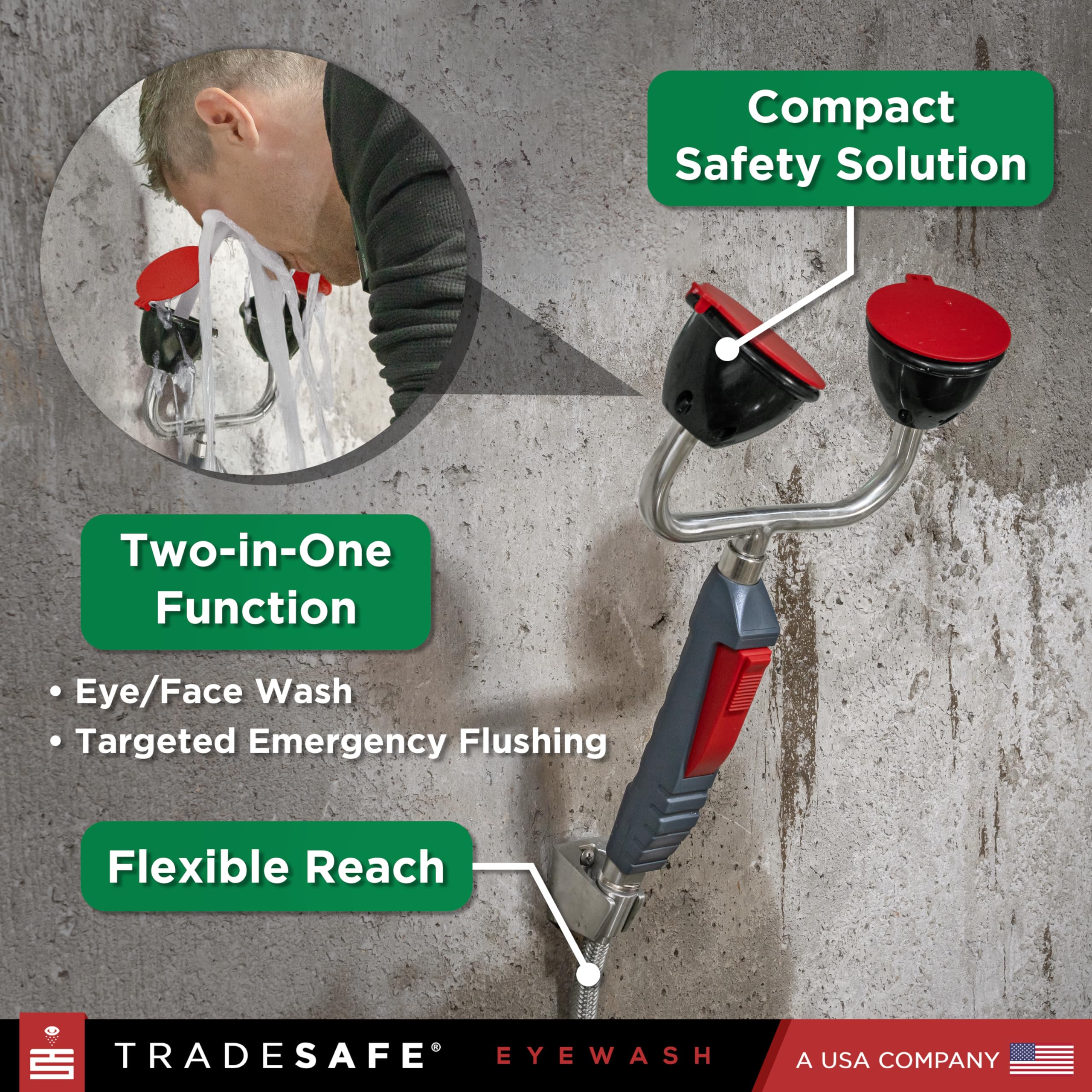 TRADESAFE Station de lavage oculaire d'urgence – Station de lavage oculaire portable approuvée par l'OSHA, station de lavage oculaire à double tête, station de lavage oculaire murale et sur le pont