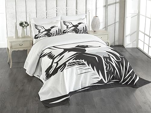 Ambesonne Juego de colcha retro, diseño clásico de rayas verticales con textura de imagen antigua, colcha decorativa de 3 piezas y 2 fundas de