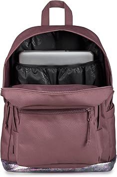 JanSport Right Pack Expressions Backpack 15-inch Padded Laptop Compartment, Water Bottle Pocket, Utility Pocket with Flap, Bog Glam Suede Mahogany Haze/Brn/Pink