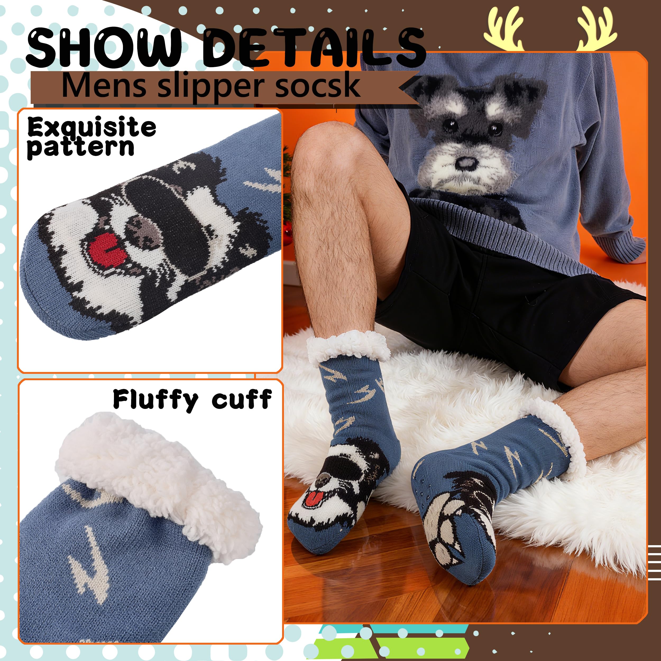 Pantuflas para hombre Calcetines de animal Fuzzy Rutschschutz peludos Invierno Caliente suave forro de piel Calcetines térmicos para casa EU 38-46
