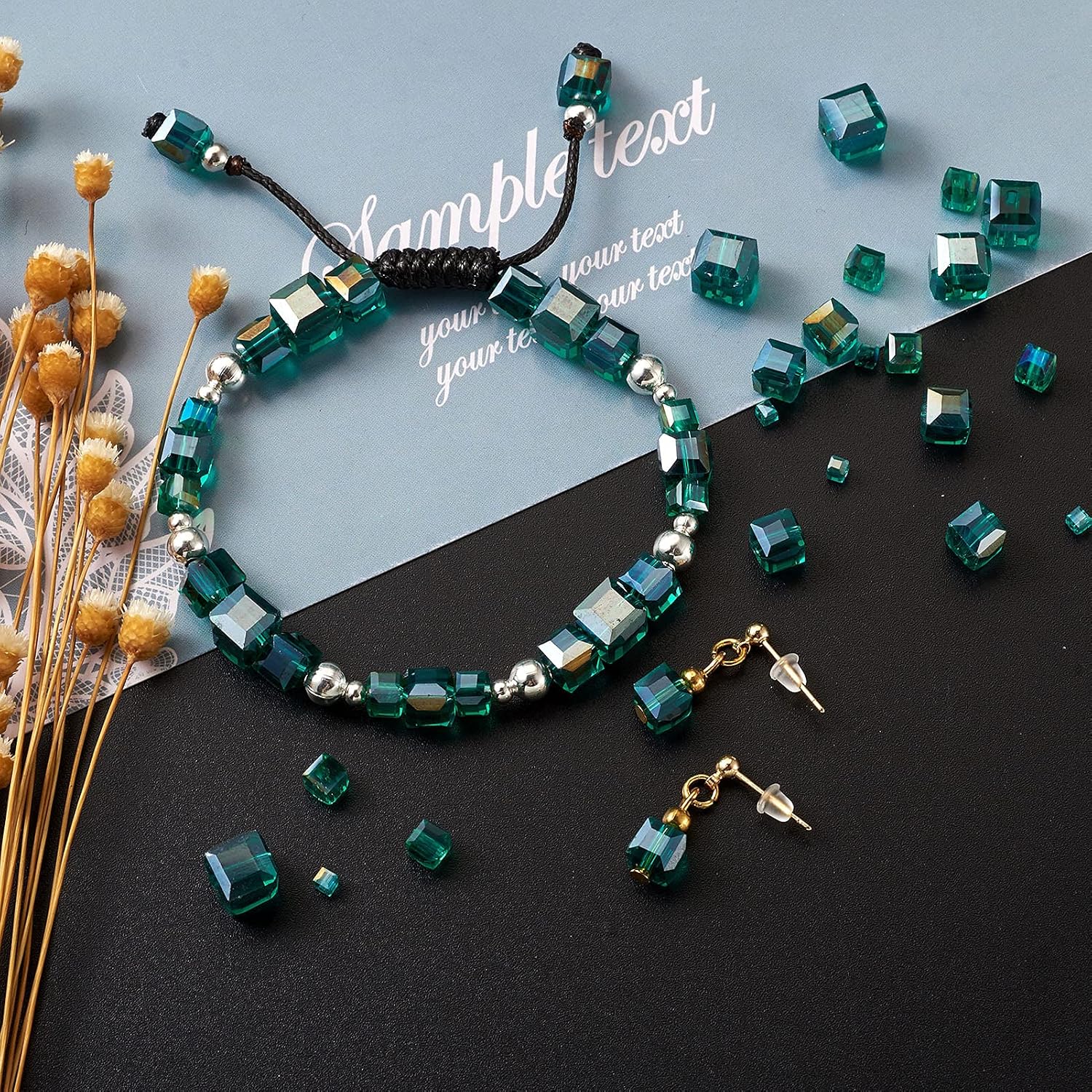 Fashewelry 672Pcs Faceted Cube Electroplate Glass Beads 4 Sizes Geometry Glass Loose Spacer Beads for DIY Earring Necklace Bracelet Jewelry Craft Making 2mm 4mm 6mm 8mm, Teal